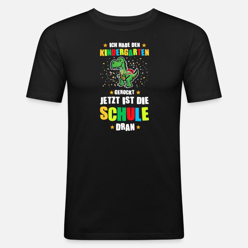 Schulkind Dino Schulbeginn Geschenk - Männer Slim Fit T-Shirt - Schwarz
