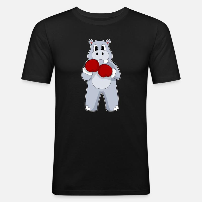 Nilpferd Boxer Boxhandschuhe Boxen - Männer Slim Fit T-Shirt - Schwarz