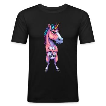Grimmiges Einhorn – Nicht immer glitzernd - Männer Slim Fit T-Shirt - Schwarz - Vorne - Nik (191cm)