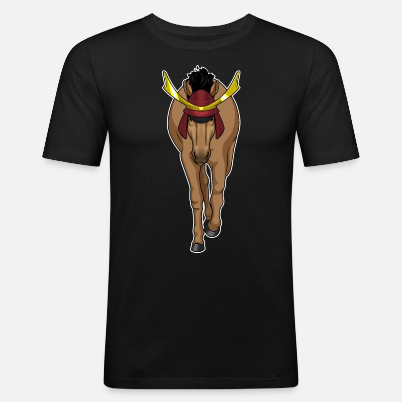 Pferd Samurai Kampfkunst - Männer Slim Fit T-Shirt - Schwarz