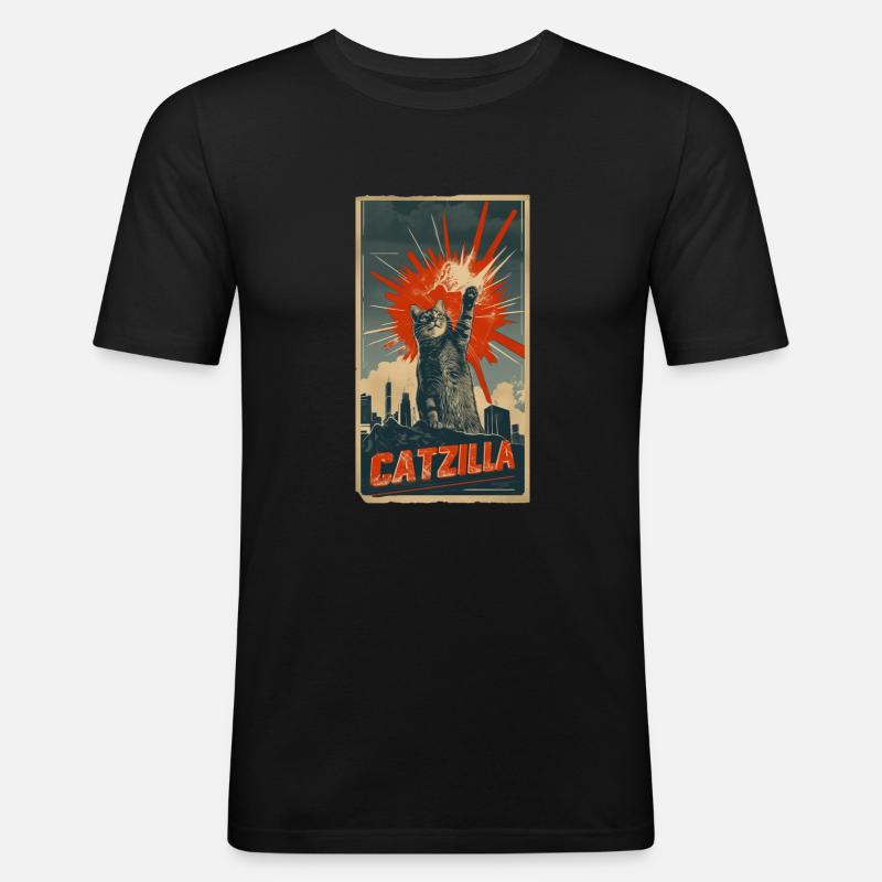 Catzilla - Männer Slim Fit T-Shirt - Schwarz