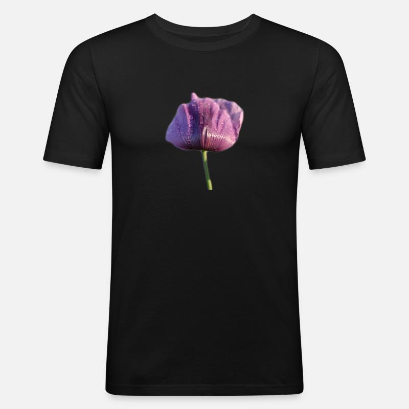 Mohnblume mit Regentropfen - Männer Slim Fit T-Shirt - Schwarz
