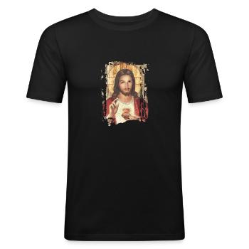 Jésus-Sainte Marie Religion - T-shirt près du corps Homme - noir - Devant - Nik (191cm)