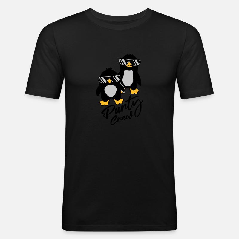 Party Crew Pinguin Freunde - Männer Slim Fit T-Shirt - Schwarz