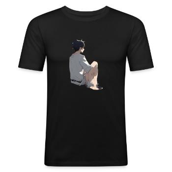 Manga Man - Männer Slim Fit T-Shirt - Schwarz - Vorne - Nik (191cm)