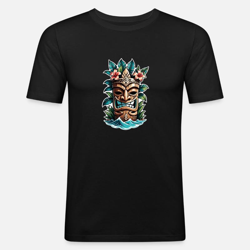 Tiki Beach - Polynesia Statue - Men's Slim Fit T-Shirt - black