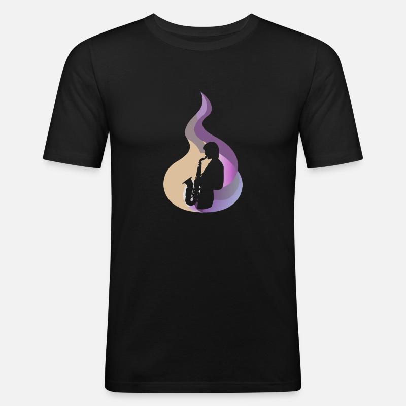 Saxophon Blasmusik - Männer Slim Fit T-Shirt - Schwarz