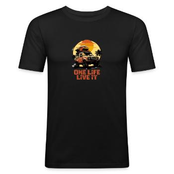 Defender 4x4 One Life Live It Land - Rover Car - Männer Slim Fit T-Shirt - Schwarz - Vorne - Nik (191cm)