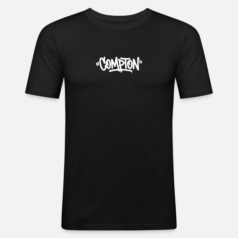 Compton Graffiti - Männer Slim Fit T-Shirt - Schwarz