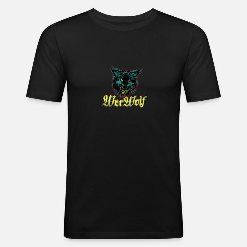 WERWOLF NIGHT - Männer Slim Fit T-Shirt - Schwarz