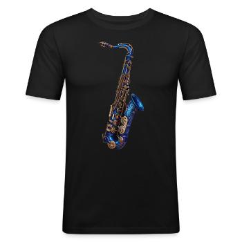 Saxophone - T-shirt près du corps Homme - noir - Devant - Nik (191cm)