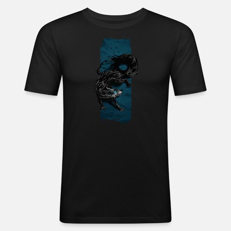Schattenwächter: Mythischer Schattenwolf - Männer Slim Fit T-Shirt - Schwarz