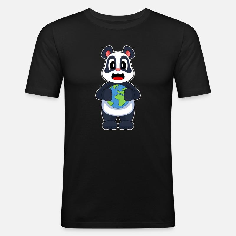 Panda Erde - Männer Slim Fit T-Shirt - Schwarz