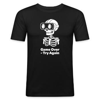 GameOver Skelett VR Motiv - Männer Slim Fit T-Shirt - Schwarz - Vorne - Nik (191cm)