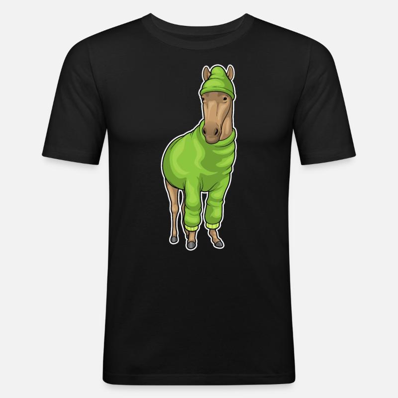 Pferd Pullover Mütze - Männer Slim Fit T-Shirt - Schwarz
