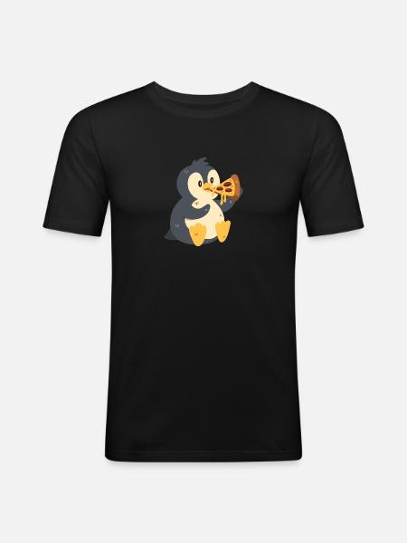 Penguin with pizza - Men's Slim Fit T-Shirt - black