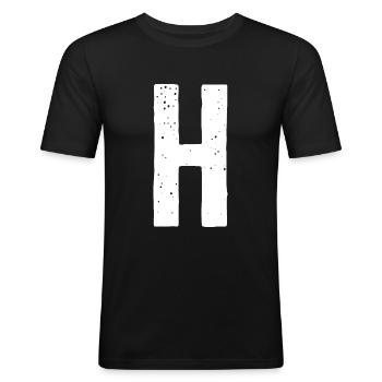 H-Buchstabe - Männer Slim Fit T-Shirt - Schwarz - Vorne - Nik (191cm)