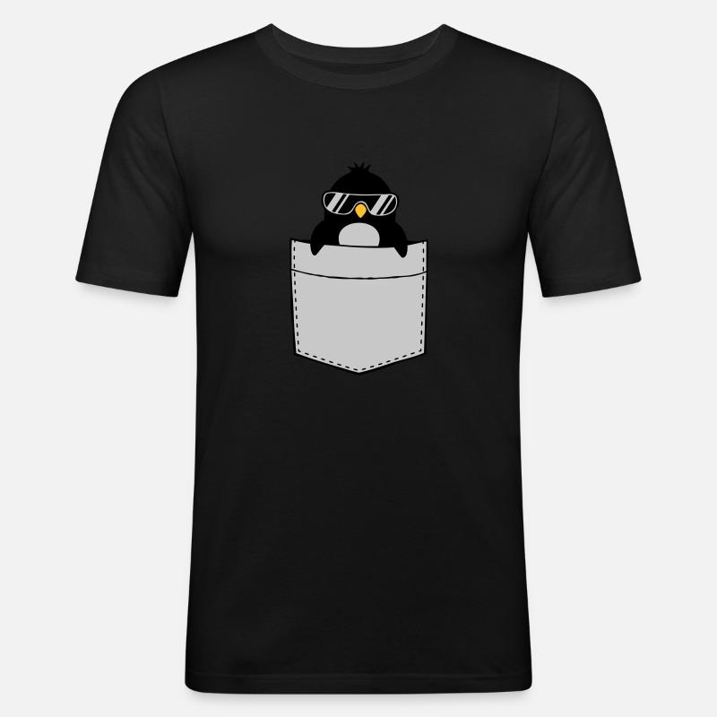 Pinguin Hemd Brusttasche - Männer Slim Fit T-Shirt - Schwarz