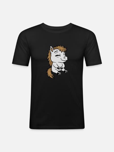 Small seated comic pony - Men's Slim Fit T-Shirt - black