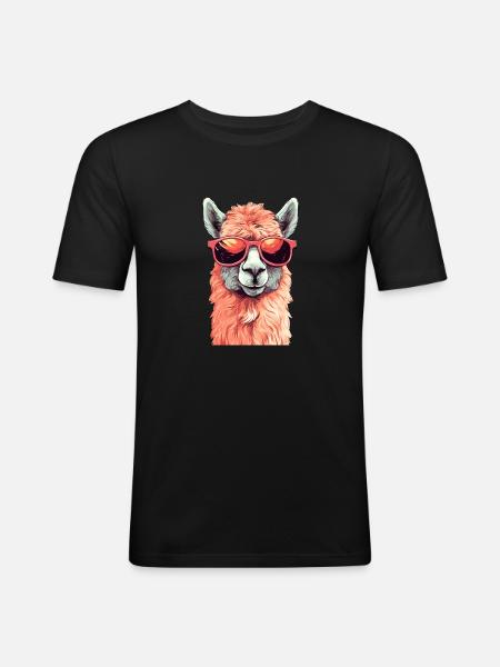 Alpaka mit Sonnenbrille - Männer Slim Fit T-Shirt - Schwarz