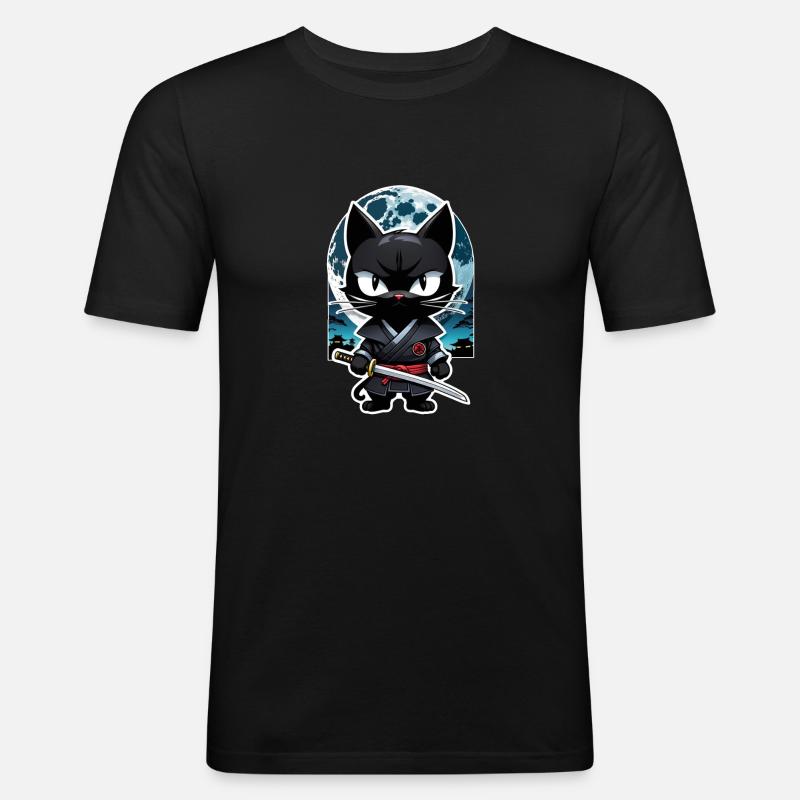 Ninja Cat - Samurai Kitten - Men's Slim Fit T-Shirt - black