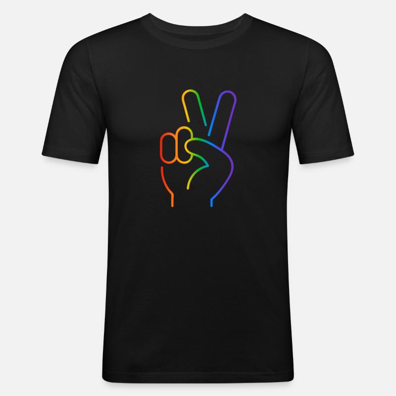 Peace-Zeichen 2 Finger Regenbogen - Männer Slim Fit T-Shirt - Schwarz