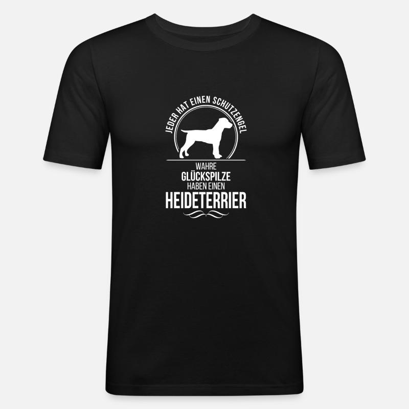 HEIDETERRIER Schutzengel Hunde Spruch Wilsigns - Männer Slim Fit T-Shirt - Schwarz