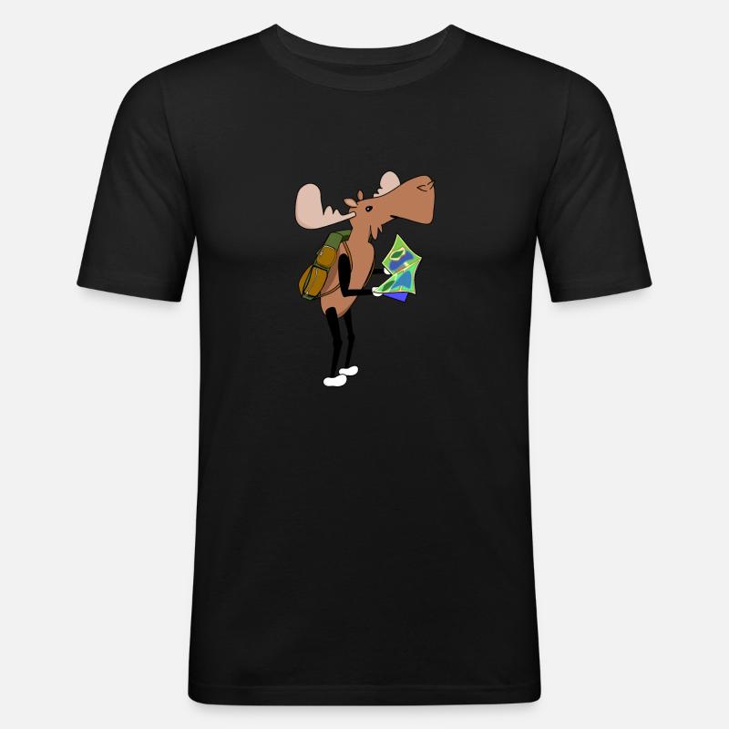 Elch Comic Wandern Karte - Männer Slim Fit T-Shirt - Schwarz