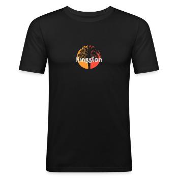 Kingston Jamaïque Vacances Artistiques Souvenir Palm - T-shirt près du corps Homme - noir - Devant - Nik (191cm)