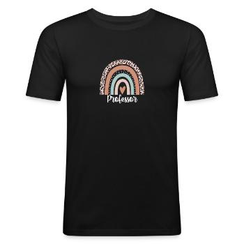 Professor Rainbow Leopard Lustiger Professor - Männer Slim Fit T-Shirt - Schwarz - Vorne - Nik (191cm)
