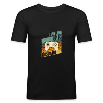 Level up zum Ehemann Hochzeit Verlobung Ehe JGA - Männer Slim Fit T-Shirt - Schwarz - Vorne - Nik (191cm)