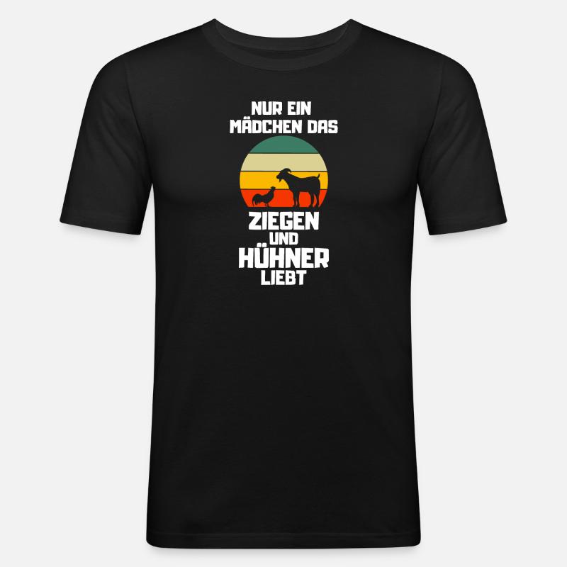 Retro Ziegen Hühner Mädchen - Männer Slim Fit T-Shirt - Schwarz