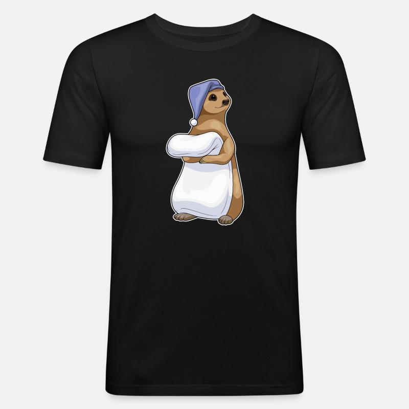 Erdmännchen Schlafen Decke - Männer Slim Fit T-Shirt - Schwarz