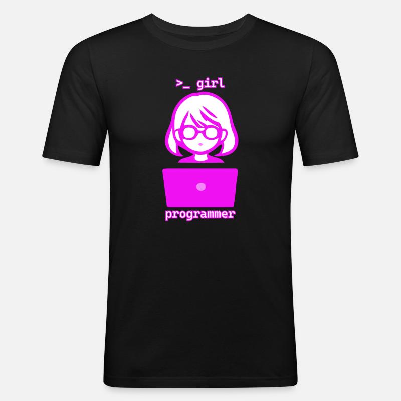 Kvinde med computer pige programmør - Herre Slim Fit T-Shirt - sort