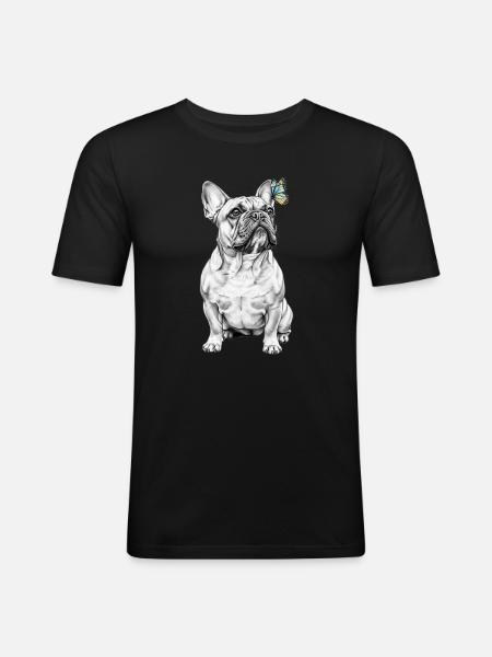 French Bulldog Butterfly Sketch - Men's Slim Fit T-Shirt - black