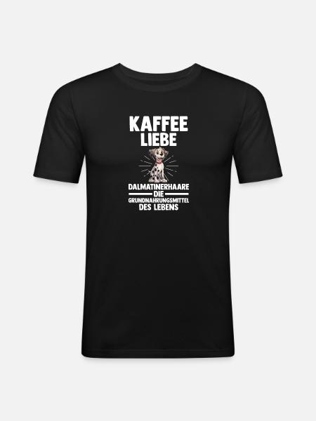 Kaffee Hund Dalmatiner - Männer Slim Fit T-Shirt - Schwarz