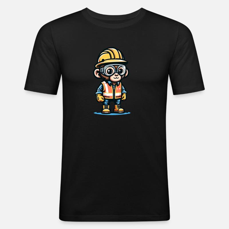 Cute Monkey Construction Worker - Men's Slim Fit T-Shirt - black