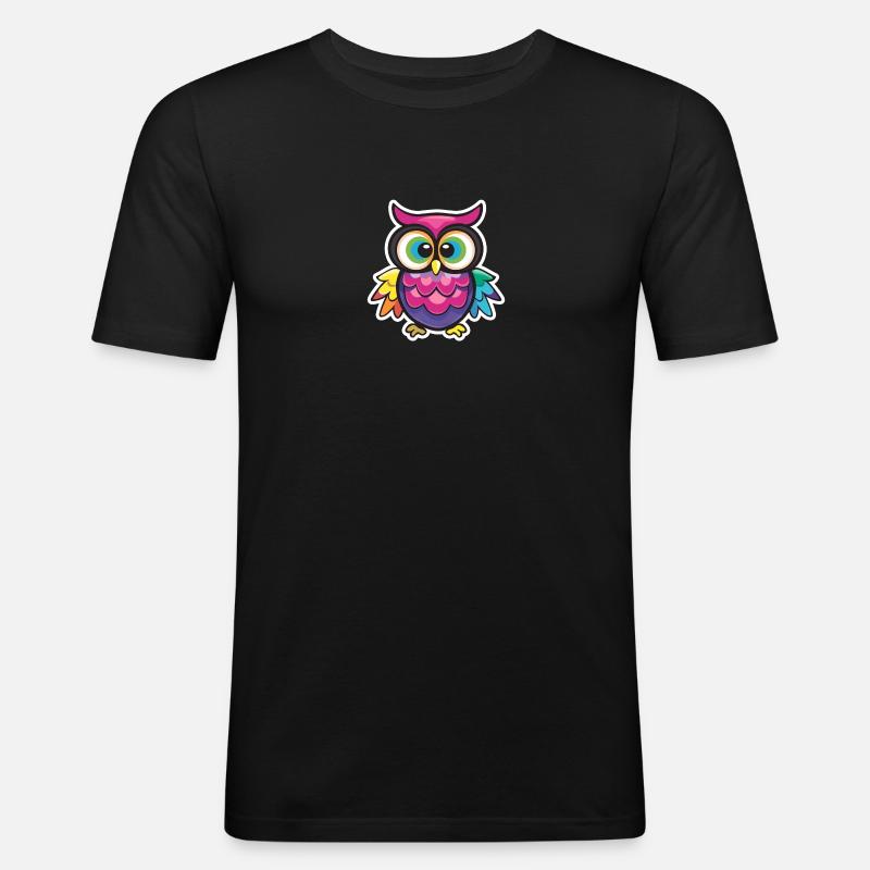 Niedliche Eule Kawaii Maskottchen - Männer Slim Fit T-Shirt - Schwarz