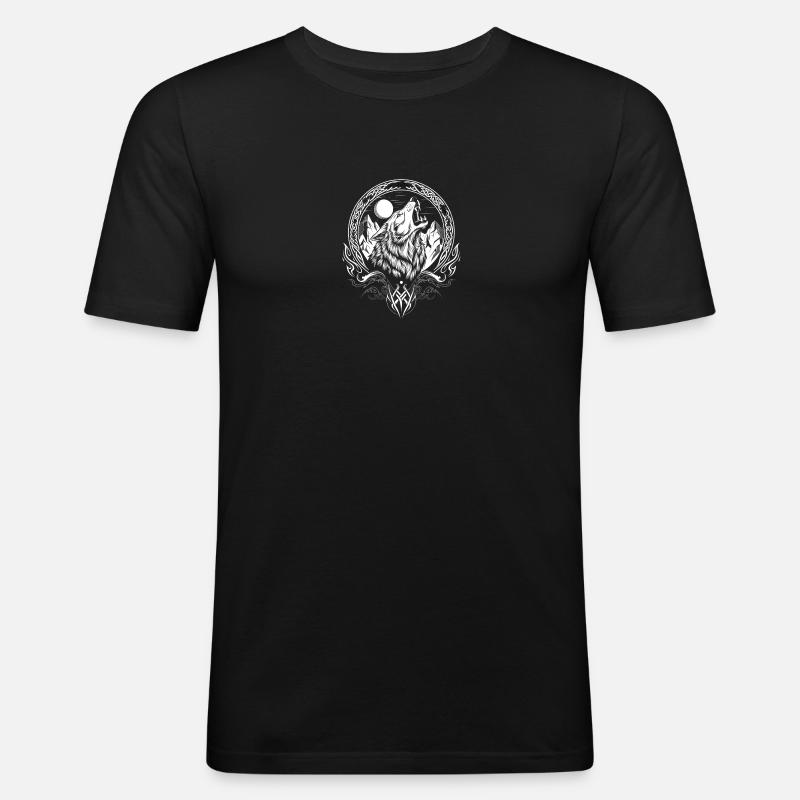 Wikinger-Wolf - Männer Slim Fit T-Shirt - Schwarz
