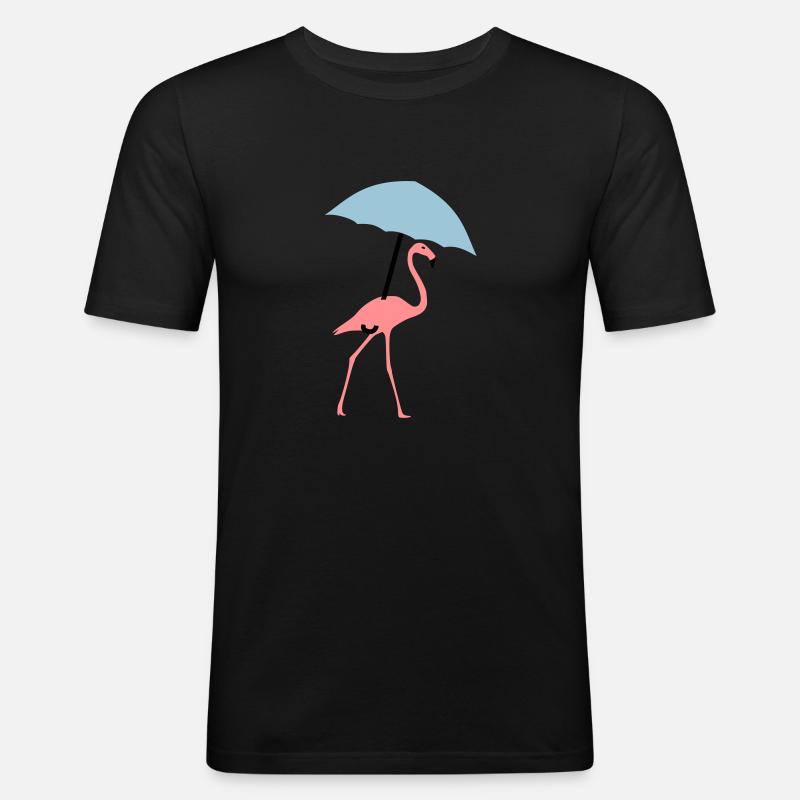 Flamingo mit Regenschirm oder Sonnenschirm - Männer Slim Fit T-Shirt - Schwarz