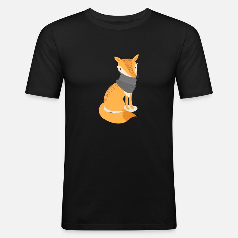 Fuchs mit Schal - Männer Slim Fit T-Shirt - Schwarz