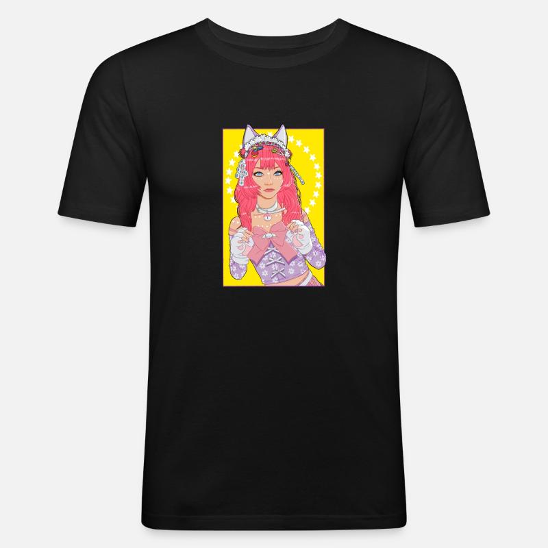 Kawaii Mädchen - Männer Slim Fit T-Shirt - Schwarz