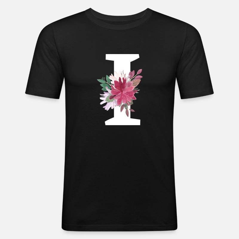 Blumenbuchstabe i - Männer Slim Fit T-Shirt - Schwarz