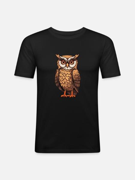Eule Tier - Männer Slim Fit T-Shirt - Schwarz