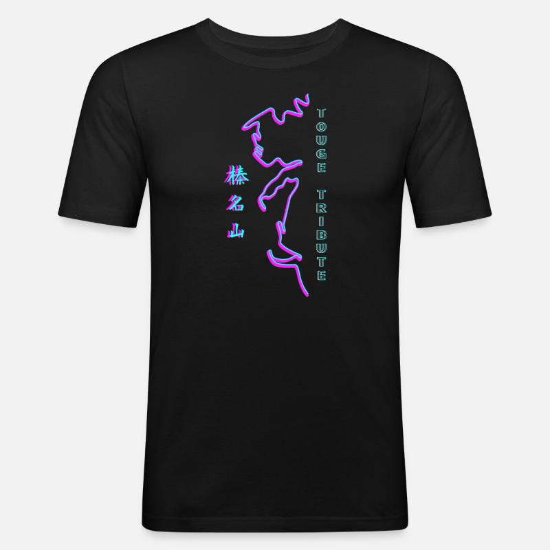 秋名 Akina Touge Synthwave - Männer Slim Fit T-Shirt - Schwarz