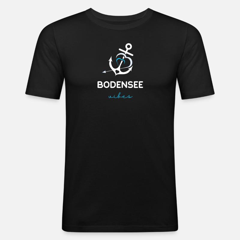 Bodensee Vibes - White Blue - Männer Slim Fit T-Shirt - Schwarz