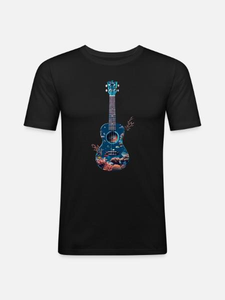 Fisch Ukulele - Männer Slim Fit T-Shirt - Schwarz