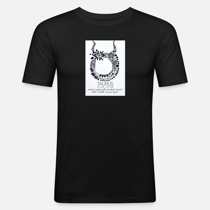 Taurus Blüten-Ornament - Männer Slim Fit T-Shirt - Schwarz