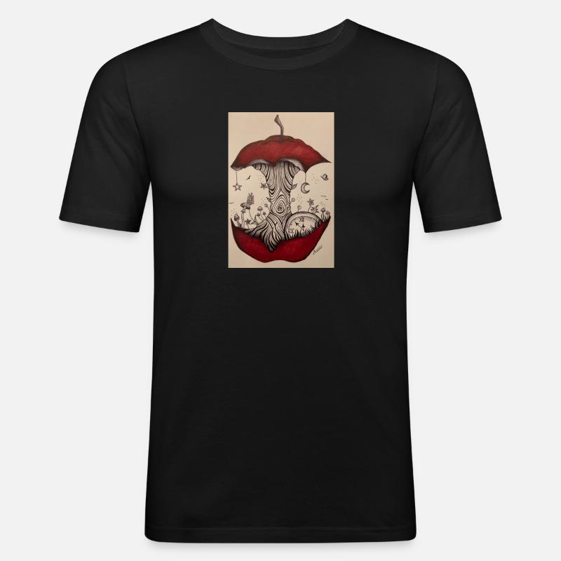 Zeit APFEL - Männer Slim Fit T-Shirt - Schwarz