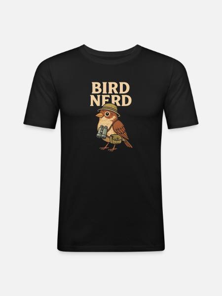 Vogel-Nerd - Männer Slim Fit T-Shirt - Schwarz